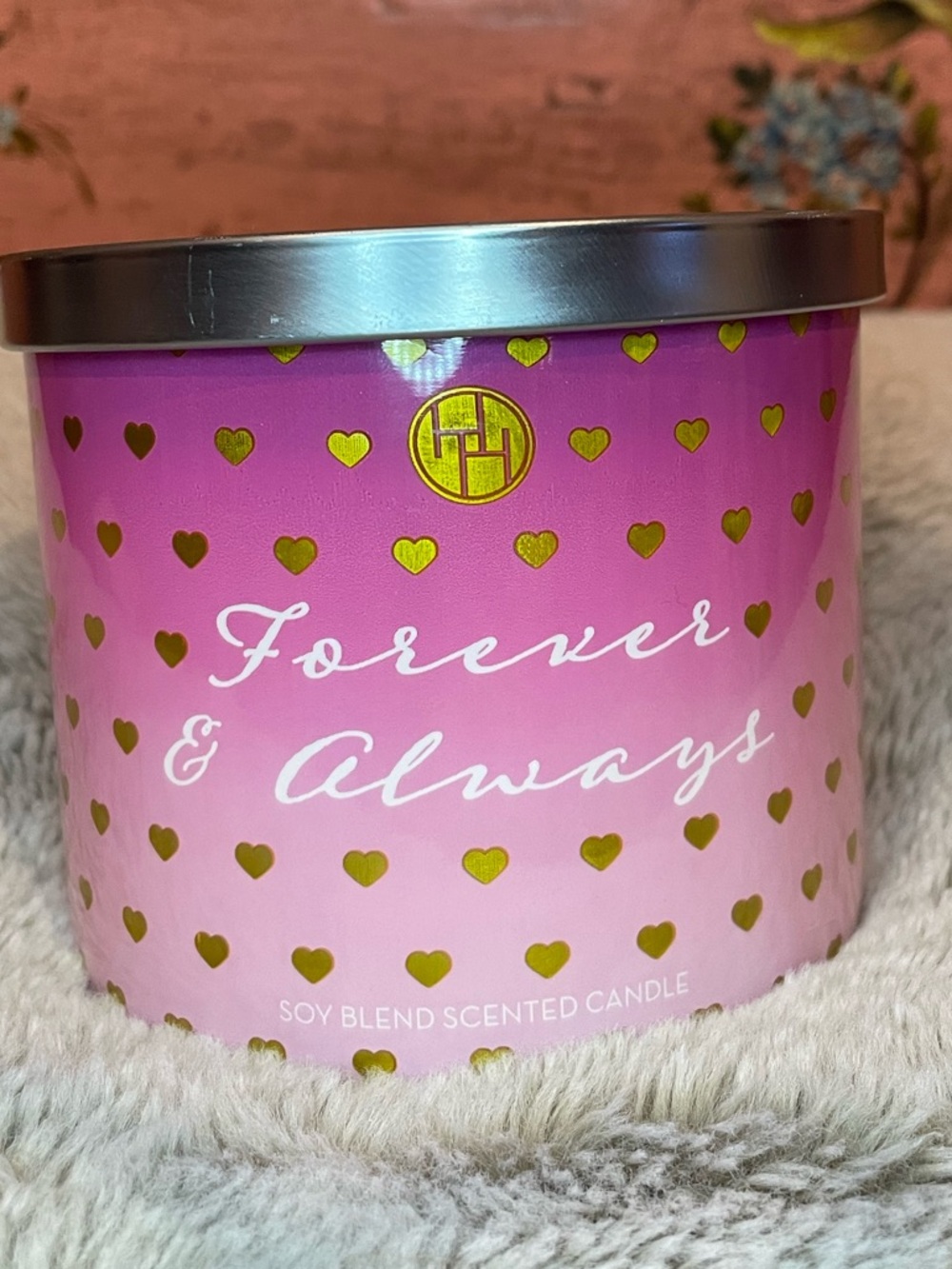 Forever & Always Pink Soy Blend Scented Candle - Decorative Gold Hearts